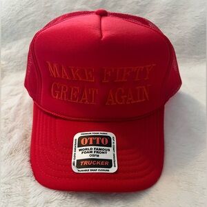 OTTO Red Mesh Trucker Hat ‘make fifty great again’